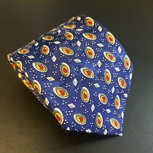 Men's Neck Tie Made In USA, Blue Red Yellow Paisley